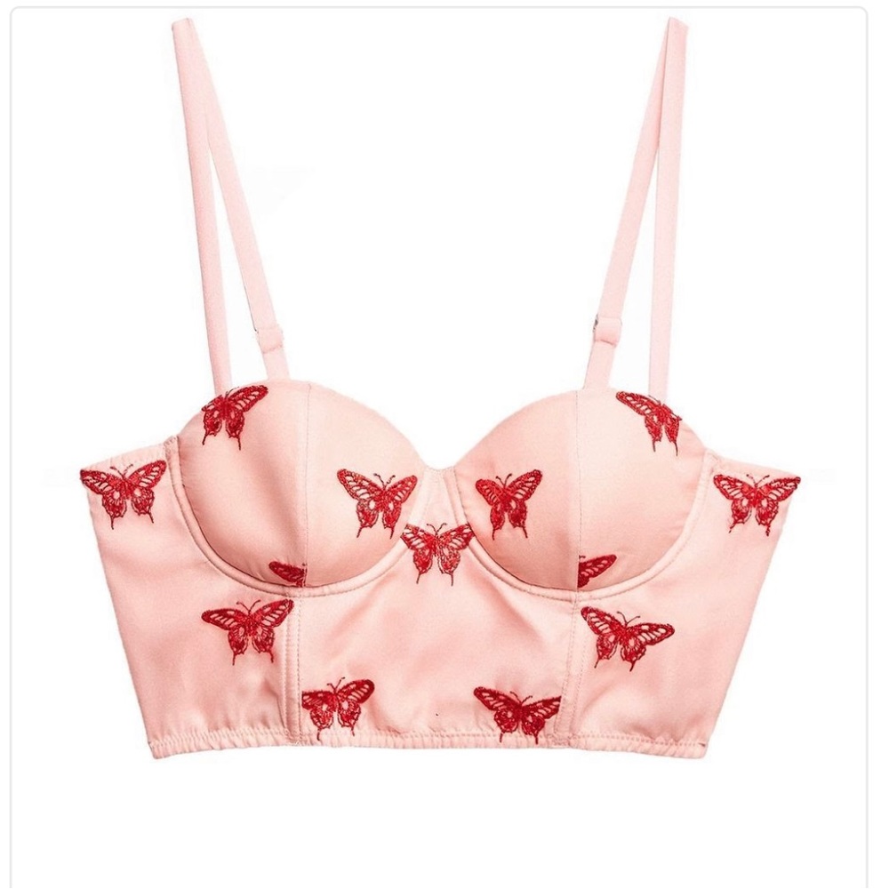 EUC Fleur Du Mal Butterfly Embroidered Bustier, Pink Opal, S